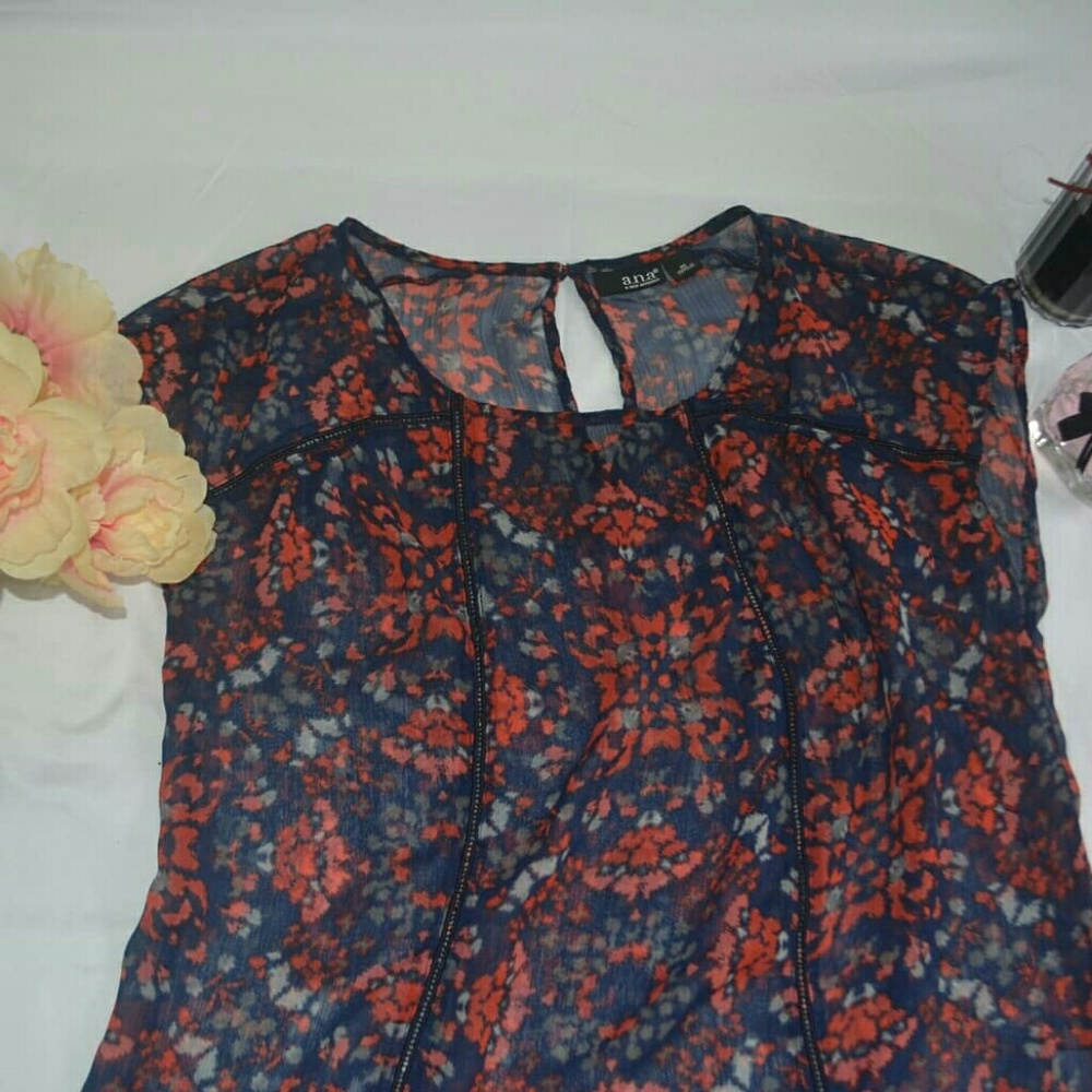 Sheer A.n.a. short sleeve navy blouse